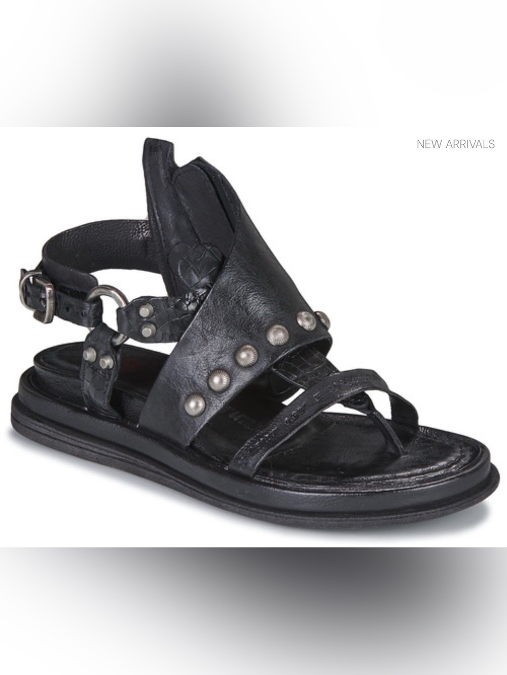 A.S.98 Pacey Black Leather Studded Gladiator Sandals🌸 Size 39
